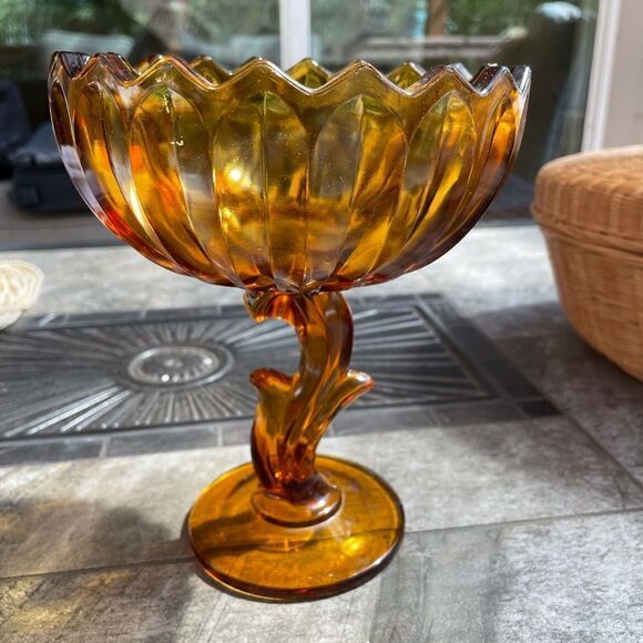 Amber glass tall candy dish - Picture 5 of 5